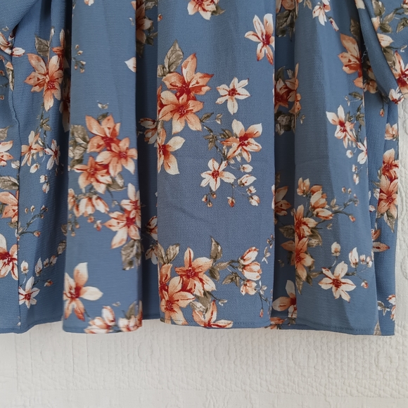 Perfect Peach Blue Babydoll Dress Floral Long Sleeve Crochet Waist Romantic Plus - Picture 4 of 12